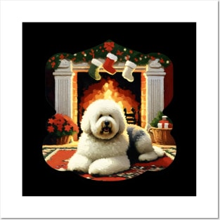 old english sheepdogs Christmas fireplace Posters and Art